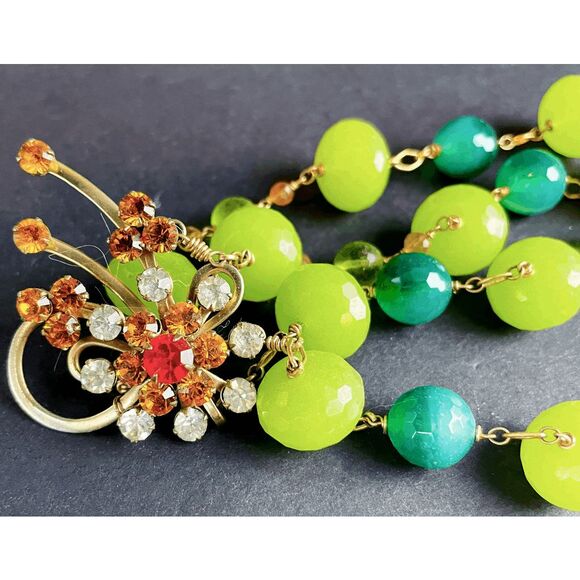 Artisan Double Strand Jade & Citrine necklace - Picture 2 of 6